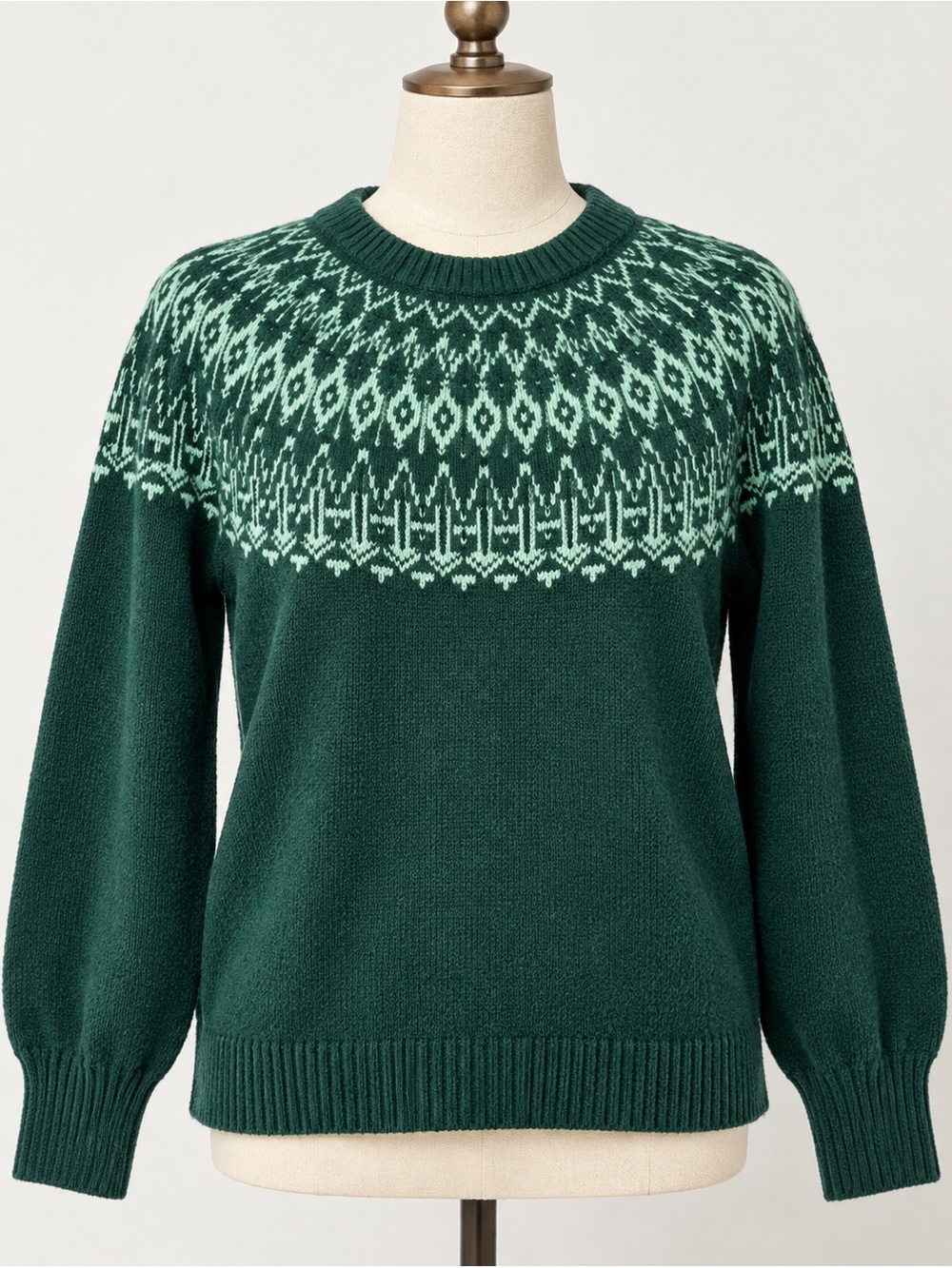 🌲 LOFT Forest Green Fair Isle Nordic Sweater | Size M - Picture 2 of 8